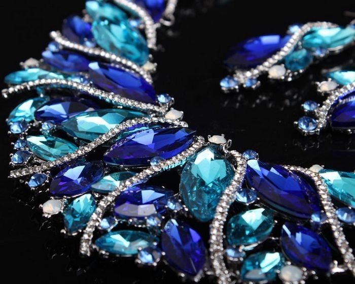 High Beauty Exaggerated Crystal Glass Short Collar Necklace Earring Set Women's Dress Evening Bridal Accessories_voghion.com