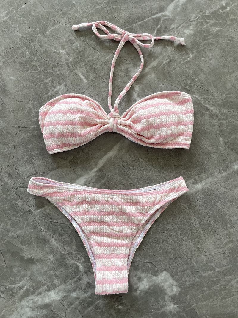 Maillot de bain à rayures pour femmes, haut de gamme, résistant, à lacets, nouvelle collection_voghion.com