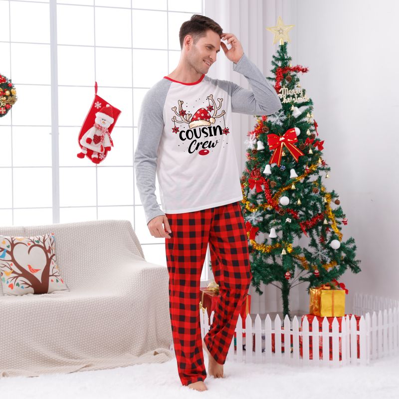 Traje familiar de Navidad, ropa familiar para el hogar, ropa navideña para el hogar, conjunto familiar, ropa para el hogar con estampado de retales a cuadros_voghion.com