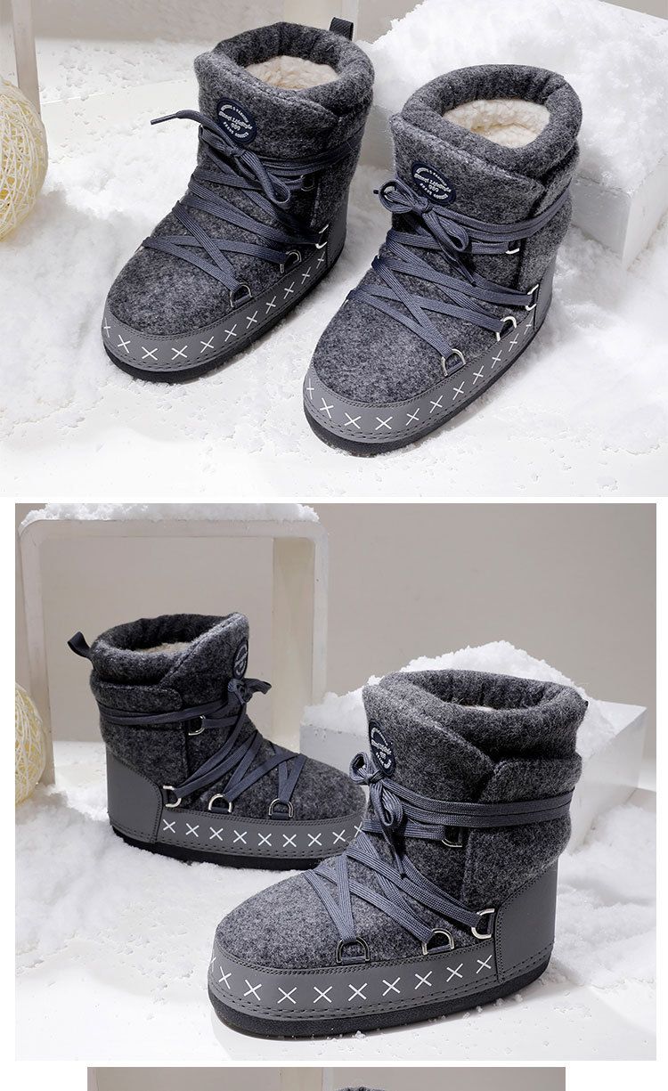Women's Shoes Knee High Boots Grey Woolen Boots With Thickened Plush Lining Keep Warm And Comfortable Shoes_voghion.com