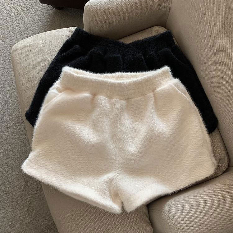 Herfst en winter nerts fleece kinderen losse Spicy Girl A-lijn wijde pijpen hoge taille rechte pijp shorts laarzen dragen_voghion.com