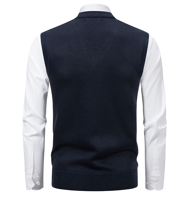 Herrenbekleidung, V-Ausschnitt, Jacquard, Slim Fit, V-Ausschnitt, Jacquard-Strickpullover für Herren – leichtes, ärmelloses Pullover-Oberteil (Grau, Marineblau, Weinrot)_voghion.com