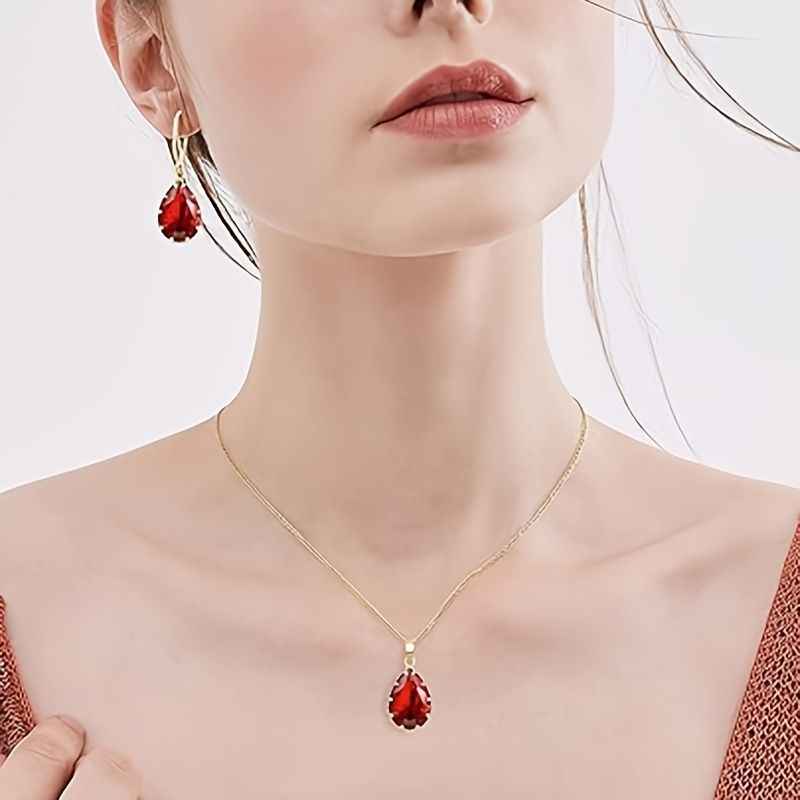 Women's Crystal Jewelry Set, Simulated Diamond Pendant Necklace, Rhinestone Pendant Earrings, Birthstone Cubic Zirconia Matching Wedding Jewelry, 1_voghion.com