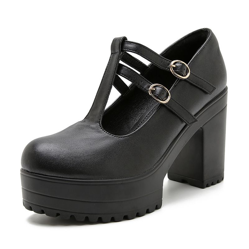 Women's Chunky Heel Mary Jane Shoes With Platform And Buckle Closure - Round Toe PU Pumps For Casual Wear, Sizes 35-42 Large Size Shoes Thick Heels_voghion.com