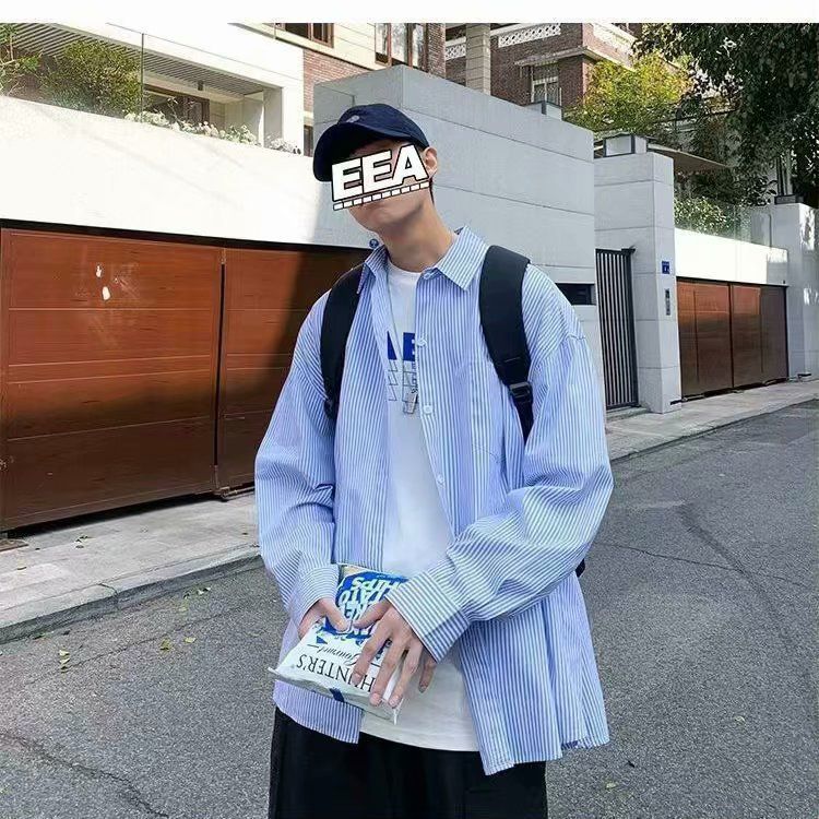 Giacca versatile da uomo alla moda, a maniche lunghe, a righe, versione coreana, alla moda, alla moda, vento pigro, famosa su Internet_voghion.com