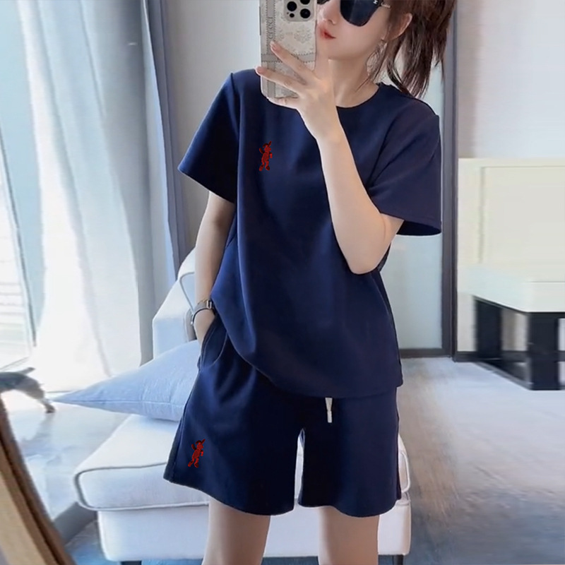 Ensemble deux pièces de sport pour femme, coupe ample, grande taille, style coréen, manches courtes, décontracté, course à pied, nouvelle collection été 2025_voghion.com