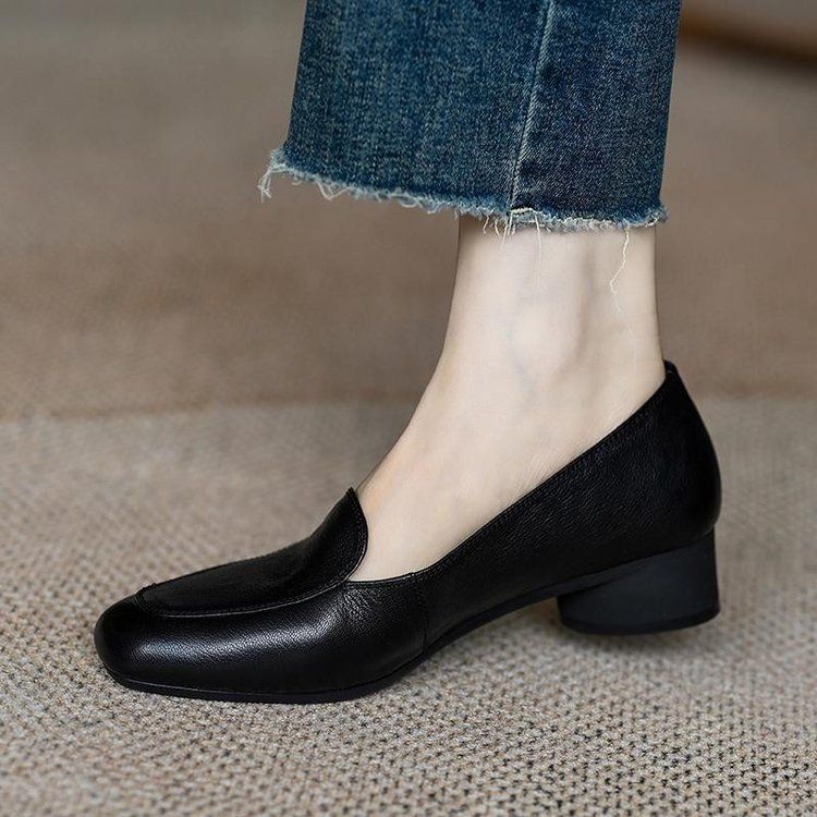Loafers Soft Sole Mom Medium Arbeitsschuhe Lederschuhe Casual Doudou Damenschuhe Flacher Mund Einzelschuhe_voghion.com