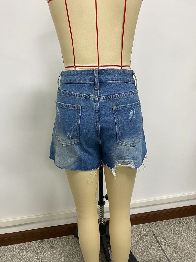 Short en jean déchiré à bords bruts pour femme, coupe slim, ample, coupe trapèze_voghion.com