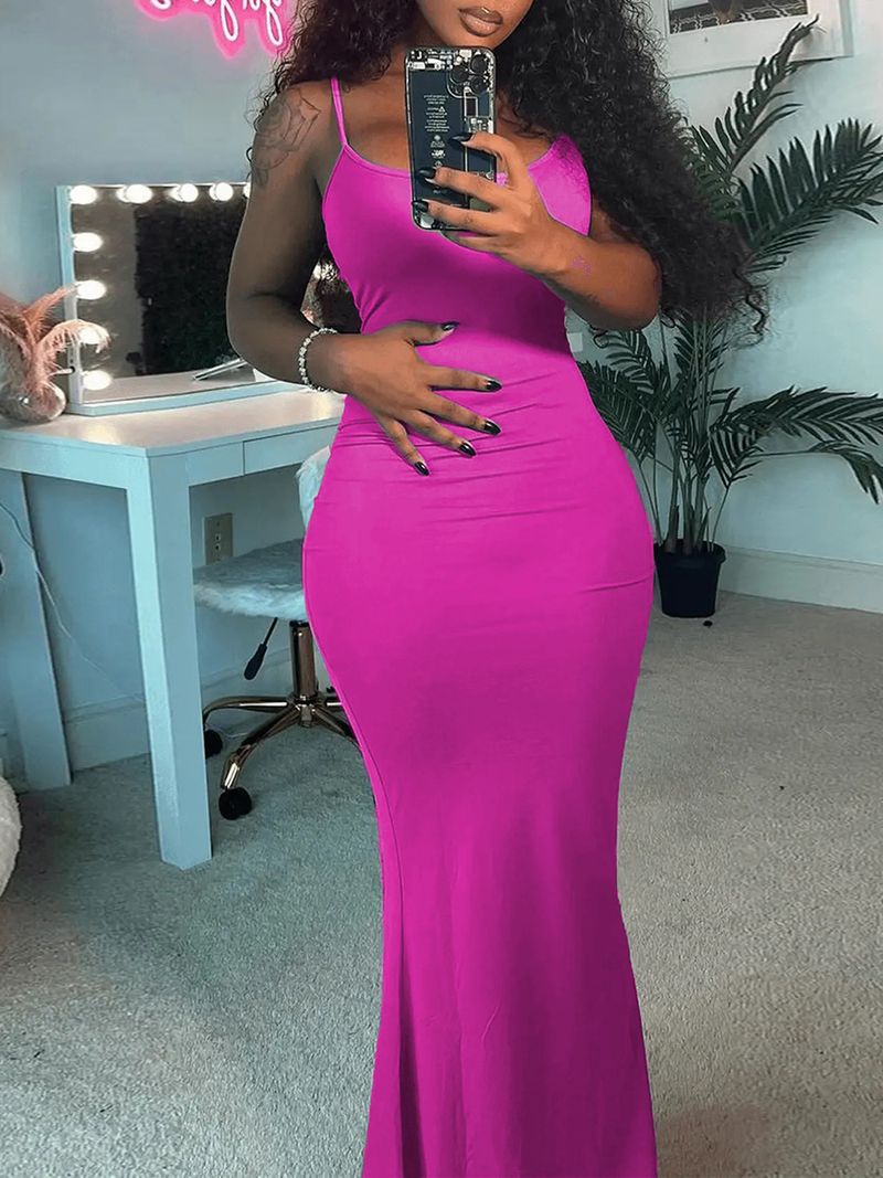 Damen 2023 Kardashian Skims Lässiges Slim Fit Träger-Home-Langes Kleid_voghion.com