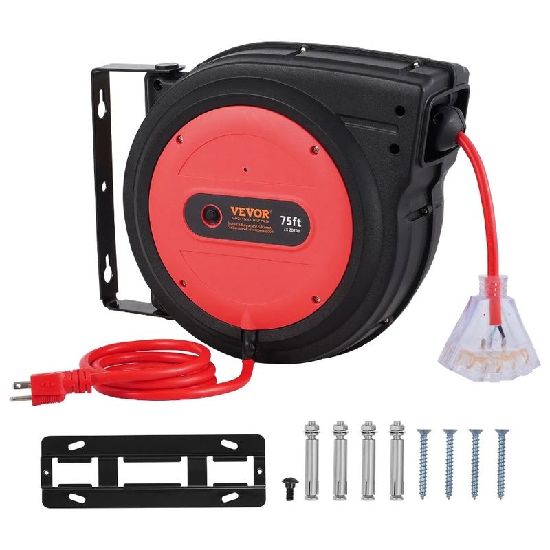 SJTOW Cord 14AWG Power Reel Retractable Cord 3C Extension 75FT Reel_voghion.com