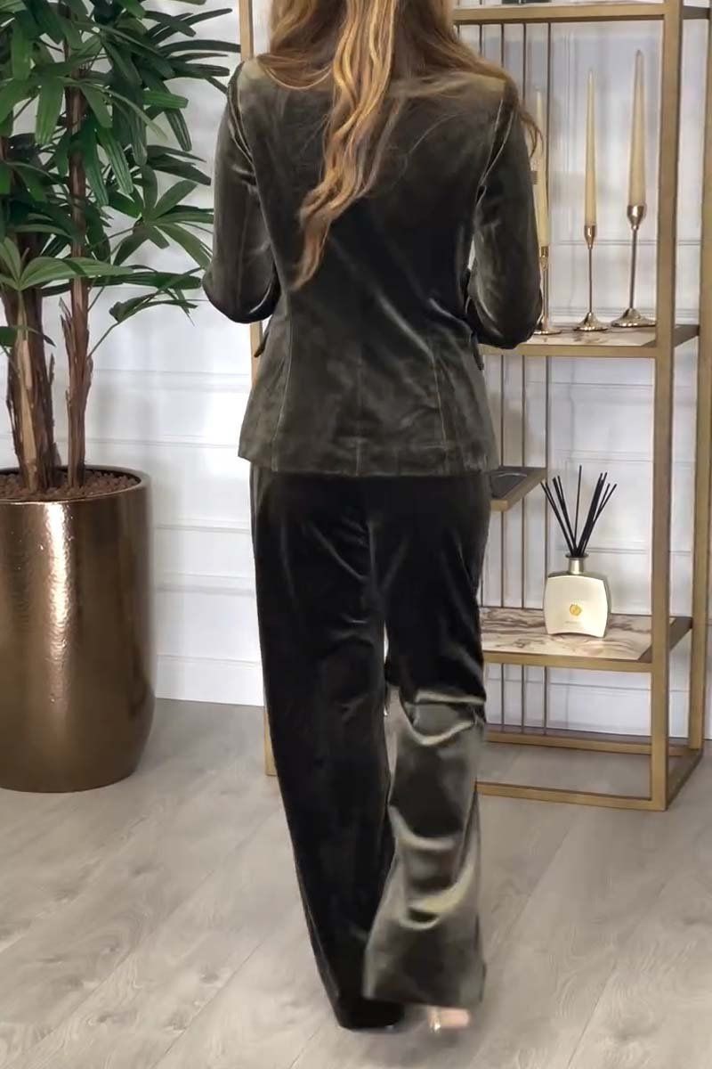 Damen-Zweiteiler im Herbst- und Winterstil mit langen Ärmeln und Revers, Blazerjacke + Hose, für den Pendelverkehr im Büro_voghion.com