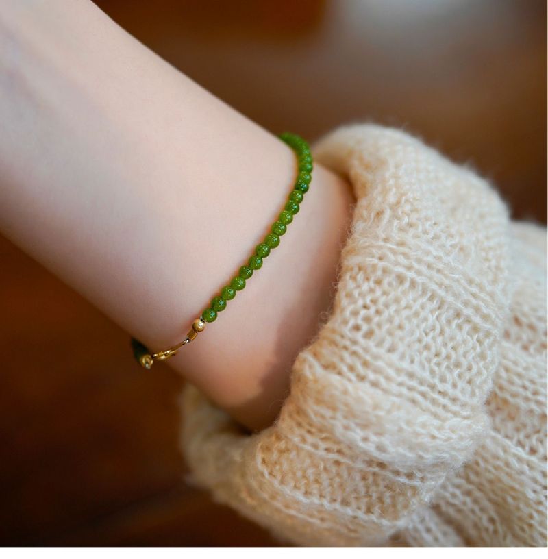 Natural Mini Green Chalcedony Beads 14K Gold Wrap Fine Style Light Luxury Best Friend High end Bracelet_voghion.com