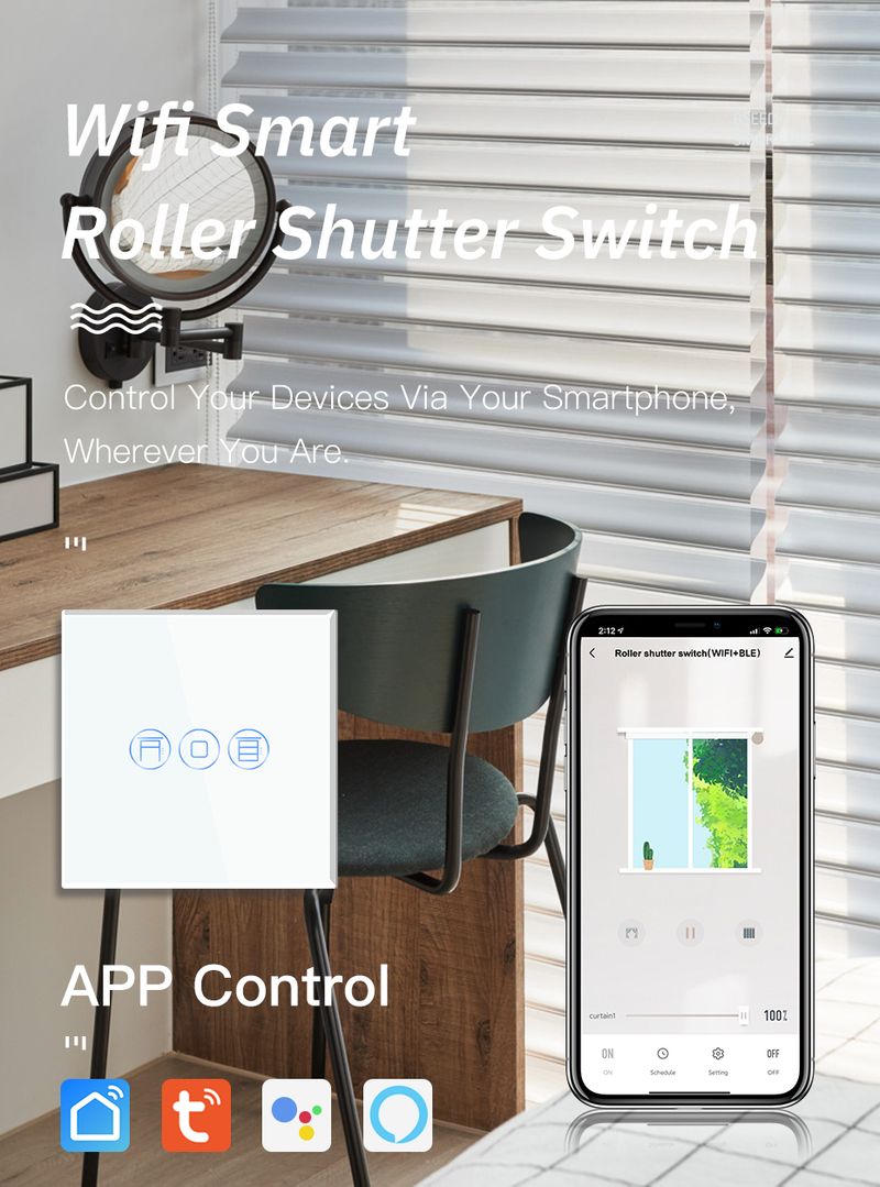 BSEED Wifi spínač závěrky dotykový spínač pro motorový váleček BDS procentuální ovládání podpora aplikace Tuya Smart Life Alexa_voghion.com