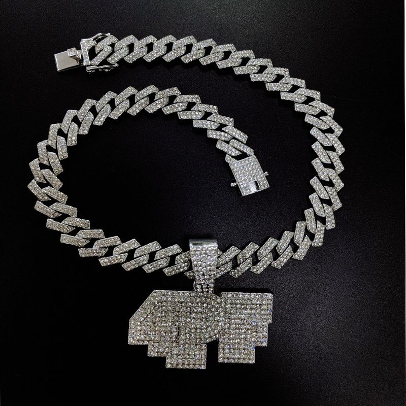 4PF Numeric Letter Pendant with Diamond Cuban Chain Street Dance Hip Hop Rap Trendy Accessories_voghion.com
