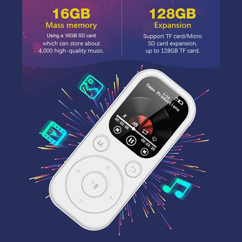 MP3 player de 1,8 polegadas Bluetooth 5.4 Walkman portátil compatível com gravação de e-books Rádio FM Player de música Cartão TF expansível_voghion.com