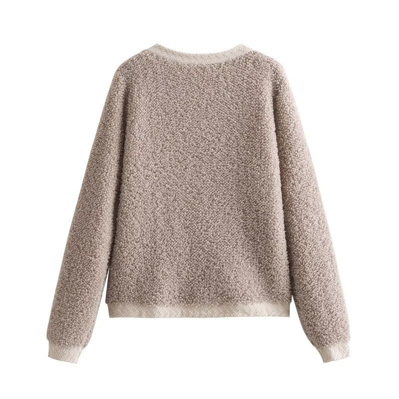 2024 Autumn New Women's Button Decoration Woolen Loop Yarn Knitted Open Front Coat w063 2822_voghion.com
