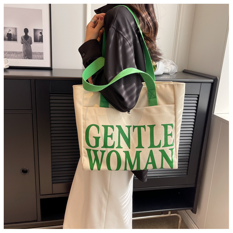 Minority Design Letter Canvas Bag Women's Single Shoulder Simple Art Lazy Large Capacity Tote Bag Women's Bag One Dropshipping_voghion.com