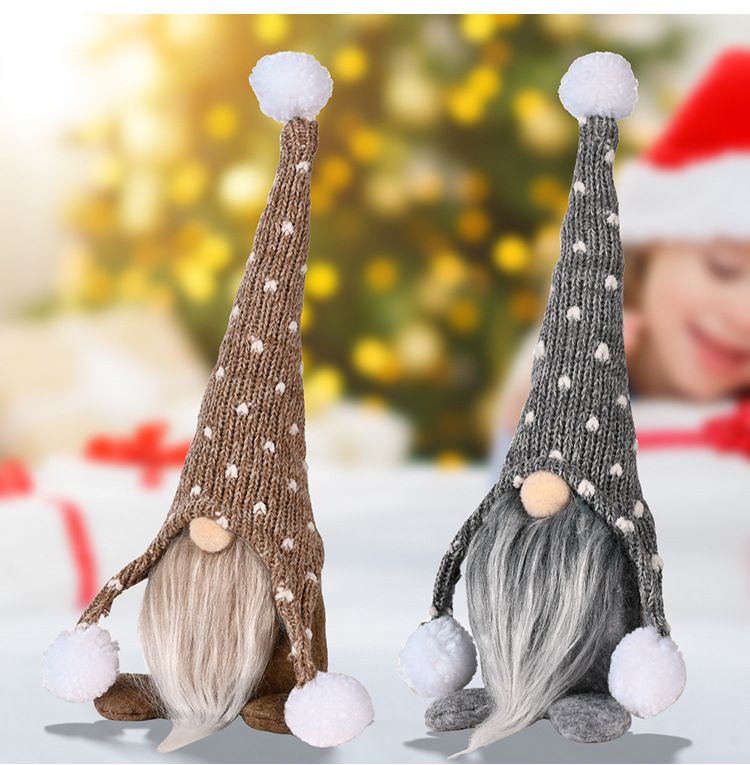 Gesichtslose Puppe Weihnachten nordischer Waldmann Strickmütze sitzende Figur Schmuck_voghion.com