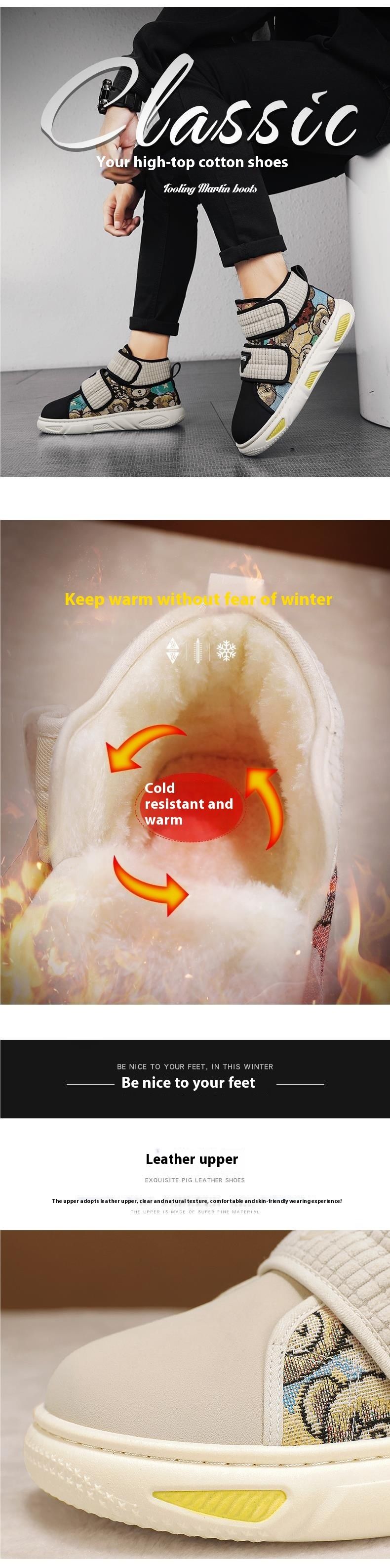 Snow men's with winter velvet insulation Velcro Northeast shoes fur integrated cotton boots outdoor workwear_voghion.com