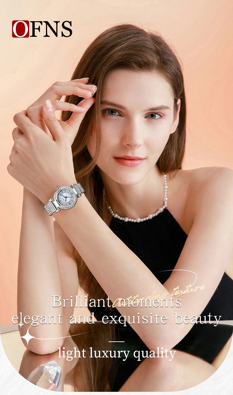 Elegante Damen-Quarzuhr mit Diamantlünette, wasserdicht, rundes Zifferblatt, Edelstahlverschluss, modische und zierliche runde kompakte Quarzuhr_voghion.com