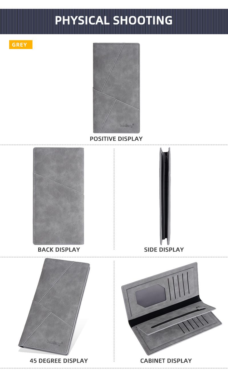 BAELLERRY New Men's Long Wallet With 17 Card Slots, Tri-Fold Design, Minimalist Business Style, Zippered Bill Compartment_voghion.com