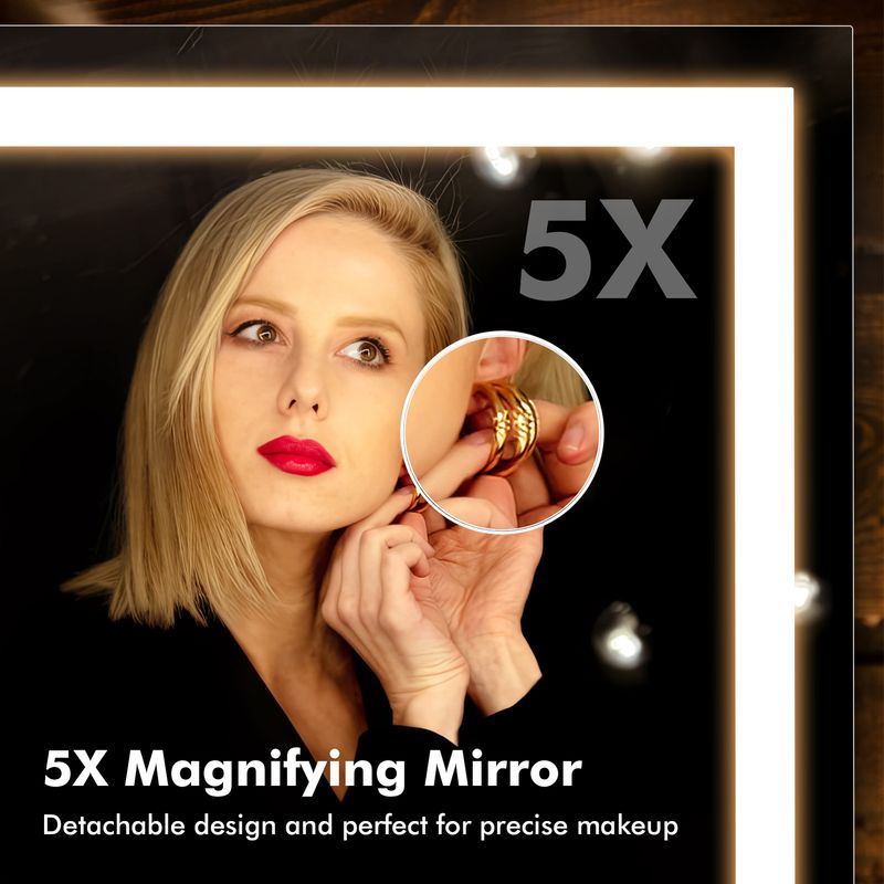 Hollywood Large Makeup Mirror Vanity Mirror Dimmable LED 3 Color Light 58*46cm_voghion.com