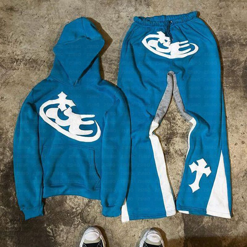 Y2K Patchwork Hoodie & Pants Set – Harajuku Streetwear With Cross Embroidered Details (Unisex, S-XXL, Hip-Hop Aesthetic, Matching Tracksuit)_voghion.com