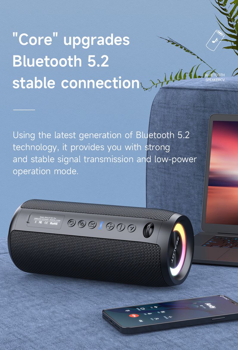 ZEALOT-S51Pro 40W High-power 3D Stereo Bass Bluetooth Speaker Portable IPX5 Waterproof Suitable TWS Boom Box_voghion.com