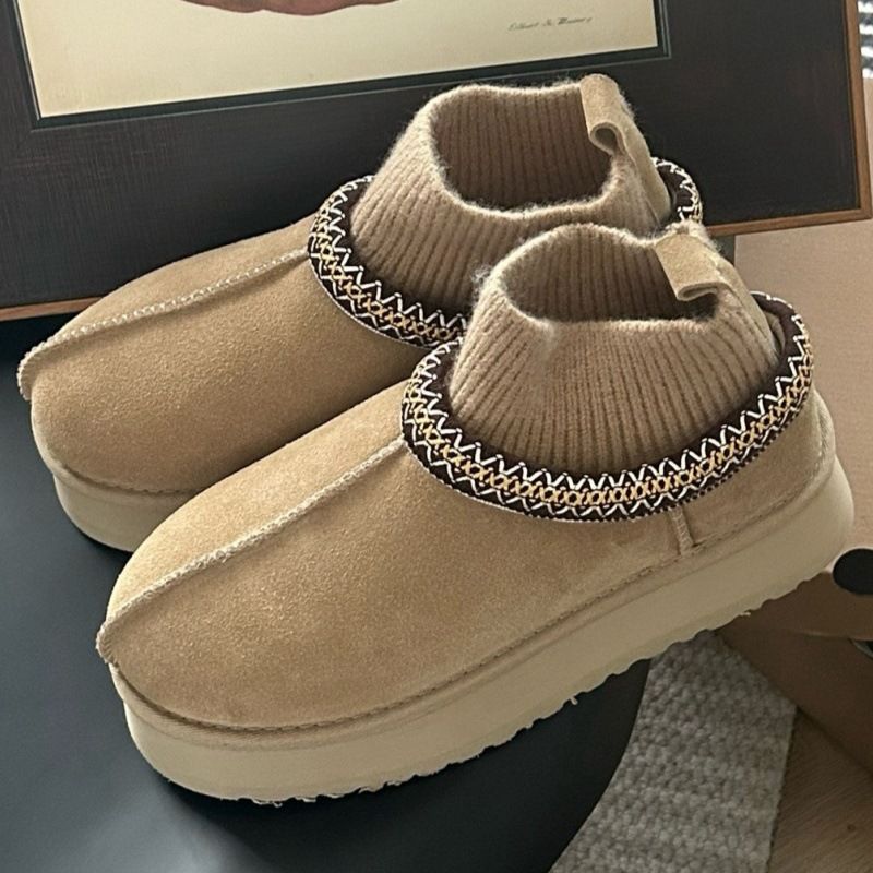 Henan Sangpo Snow Damen-Schaffellstiefel mit integrierter Socke im ethnischen Stil, verdickte warme Stiefel mit dicker Sohle_voghion.com