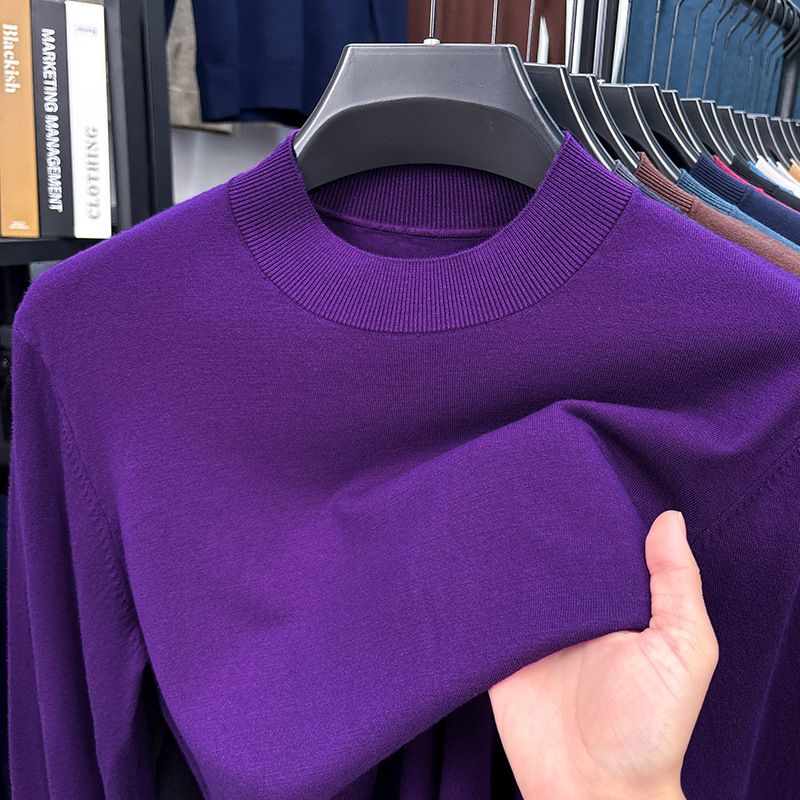 Maglione da uomo a maniche lunghe con collo alto in lana merino e seta di gelso sottile, nuovo modello primaverile_voghion.com