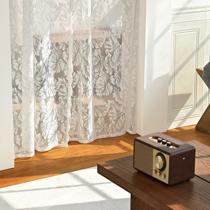 Leaf Door Curtain Rod Warp Knitted Lace White Solid Color Window Screen Curtain_voghion.com