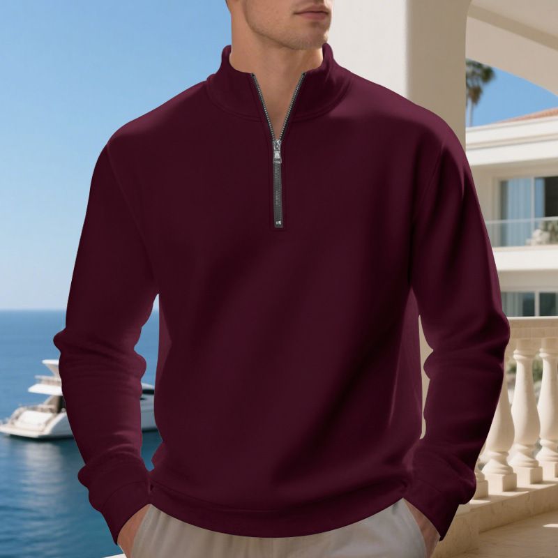 Felpa da uomo con fodera in pile e cerniera a un quarto – Abbigliamento casual invernale caldo ed elegante (S-XXXL, colori a tinta unita)_voghion.com