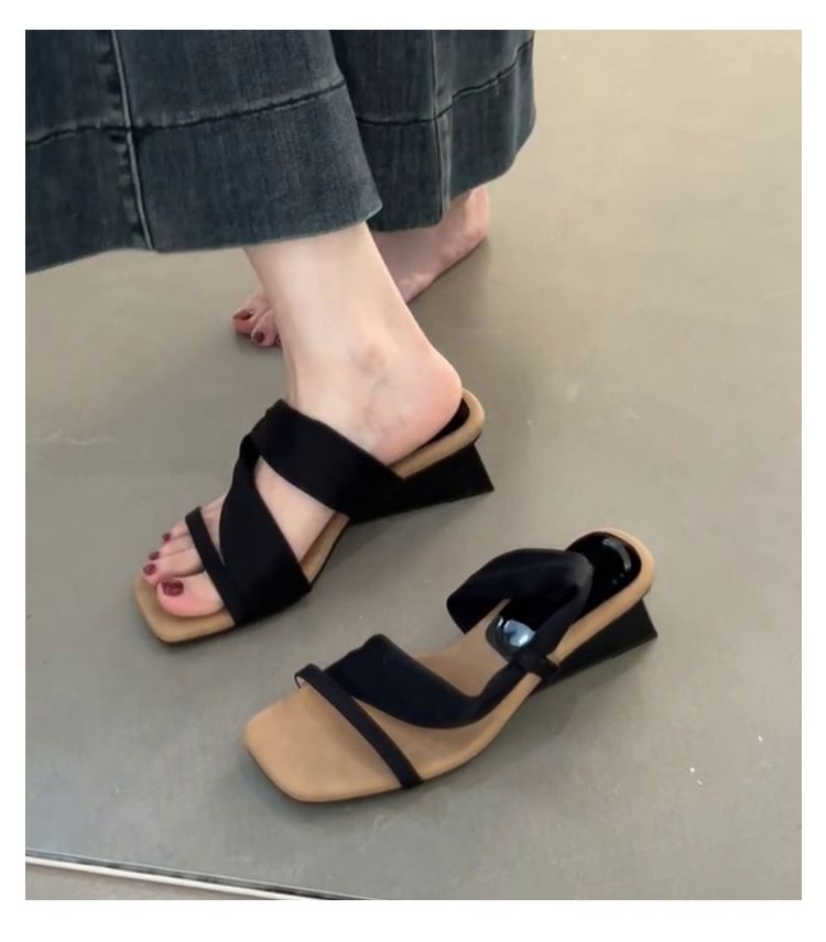 Versione Cabinet Lan ~ Sandali con Tacco Alto, Eleganti Scarpe Quadrate con Zeppa in Stile Francese per Donna con Cinturino a Punta Aperta_voghion.com