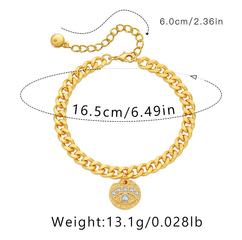 round brand micro inlaid zircon eye pattern neutral thick chain heavy industry bracelet personality trend hand jewelry plated_voghion.com