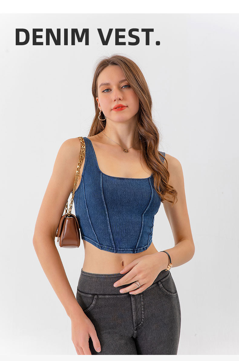 Nouveau gilet de sport de yoga en denim pour femmes, élastique en forme de U amincissant et beau dos, haut de fitness à séchage rapide pour vêtements d'extérieur_voghion.com