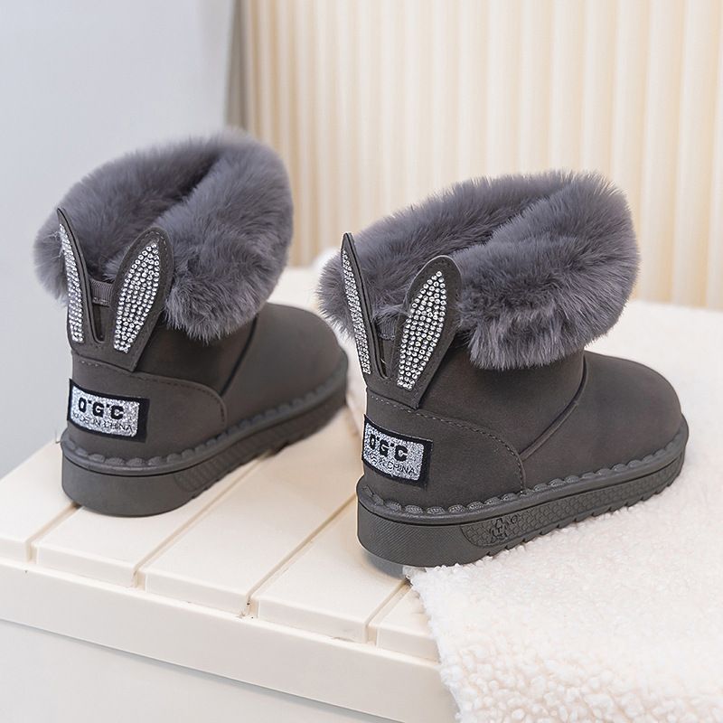 Stivali da neve per bambine e ragazze in pelle di pecora con orecchie di coniglio, invernali, slip-on, antifreddo, in cotone con fodera in pile, extra spessi_voghion.com
