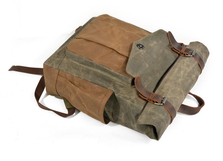 Backpack men's and women's backpack, oil wax canvas travel computer bag, outdoor sports mountaineering bag_voghion.com