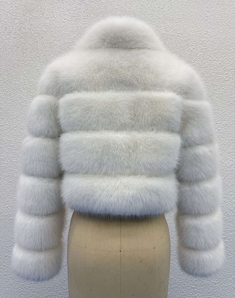 Women's Winter Faux Fox Fur Coat - Round Neck Spliced Artificial Fur Jacket, Fashionable & Warm Outerwear For Cold Weather_voghion.com