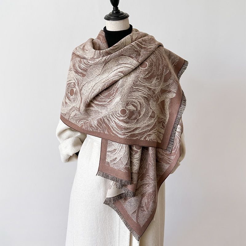 cashmere, fiori autunnali invernali, temperamento elegante, sciarpa stampata, mantello esterno, viaggio e mantello caldo_voghion.com
