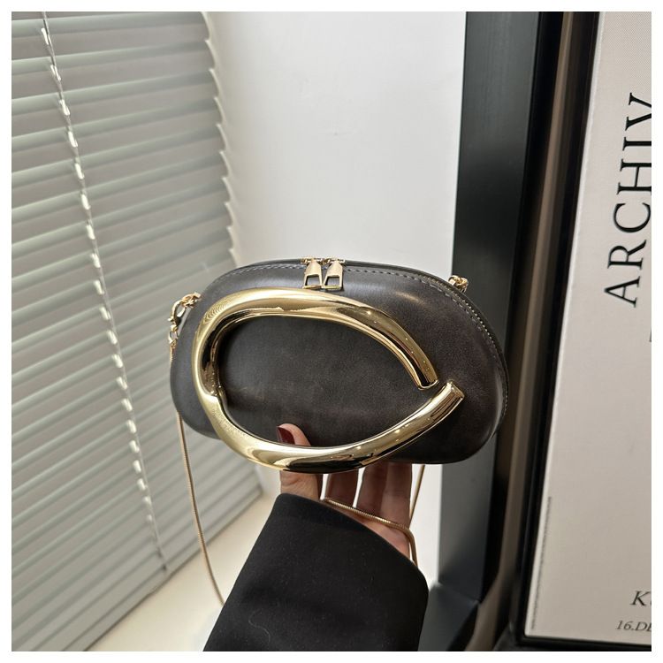 Borsa a tracolla con catena e manico in metallo, classica, rotonda, da sera, alla moda, per donna_voghion.com