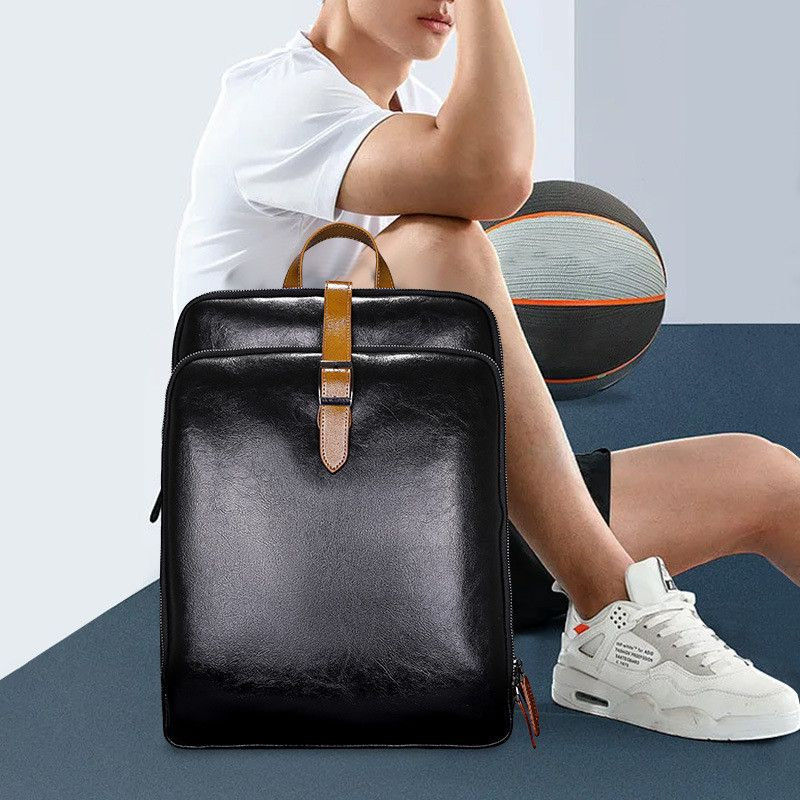 Wasserdichter Rucksack aus Leder im Modetrend, Computertasche, Unisex, mit mehreren Fächern und großem Fassungsvermögen_voghion.com