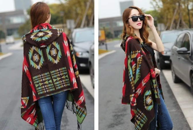 Autunno e inverno nuovo scialle mantello con cappuccio in stile etnico con bottoni in corno dello Yunnan Produttore di scialle con cappuccio in stile etnico boemo_voghion.com