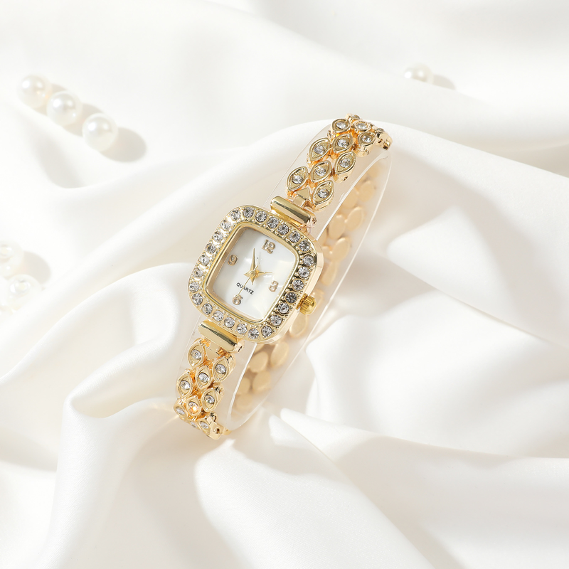 J5pcs/set Neue heißer verkauf high-end-mode diamant besetzte design persönlichkeit stahl gürtel kleine quadratische uhr set_voghion.com