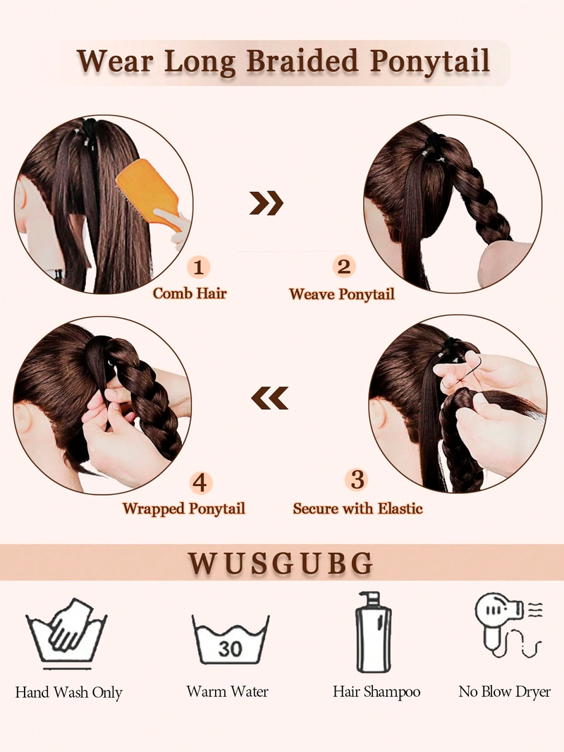 Pagarinājums ar elastīgu kaklasaiti taisni gluds aptinums ap bizi Matu pieaudzēšana zirgaste Dabīgs mīksts sintētisks šinjons_voghion.com