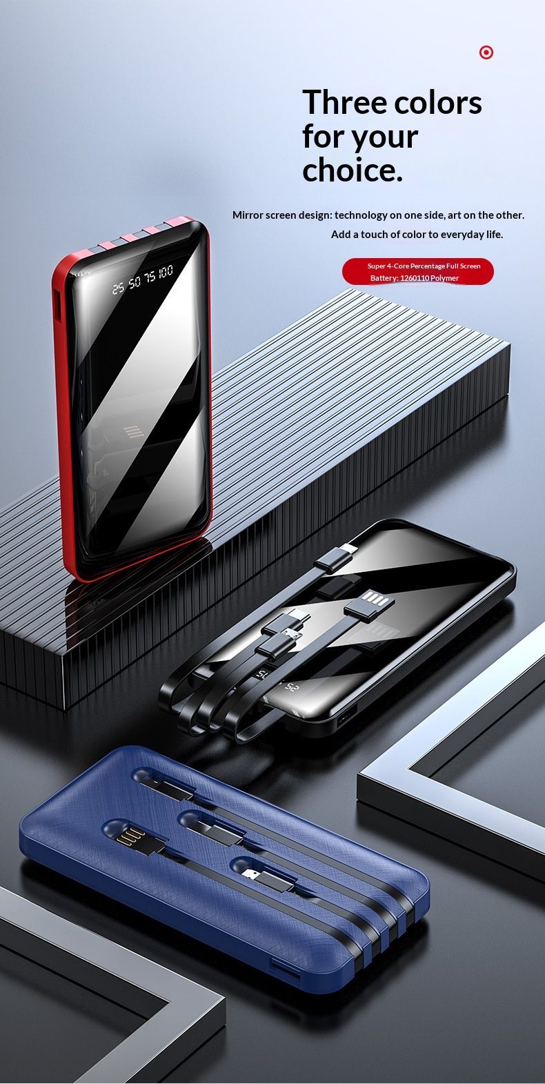 NeoGear NeoGear NeoGear Universal Phone Cable 10000mAh With Printed, Built-in Four-Cable Full-Screen Mobile Power Bank_voghion.com