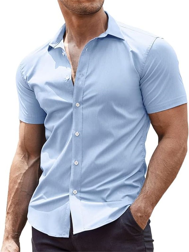 Herrenbekleidung Hemd Kurzarm Casual Button Down Strandhemd_voghion.com