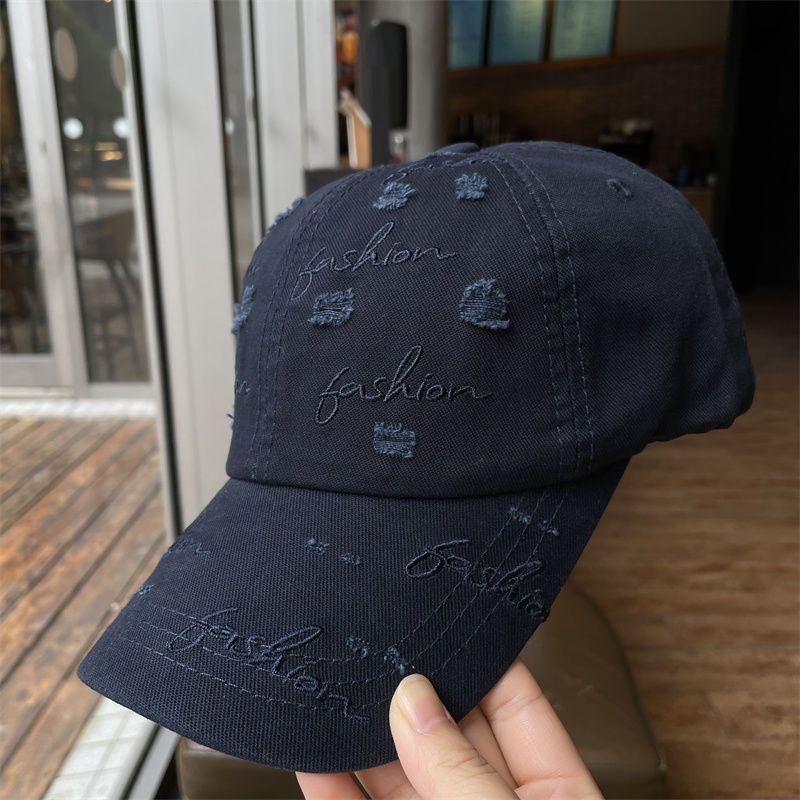 Nieuwe Koreaanse Hip Hop met Geperforeerde Letters Geborduurde Baseball Gewassen Effen Kleur Casual Heren en Dames Veelzijdig_voghion.com