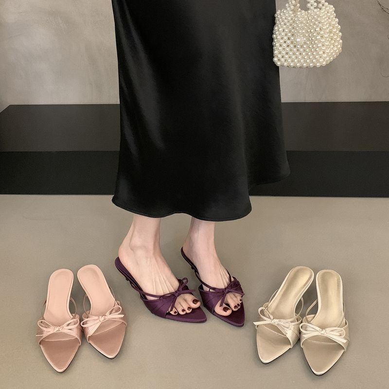 High Heel im französischen Stil mit kleiner Katzenschleife für Damen, 2025 neue Sommermode mit spitzen, offenen Zehensandalen_voghion.com