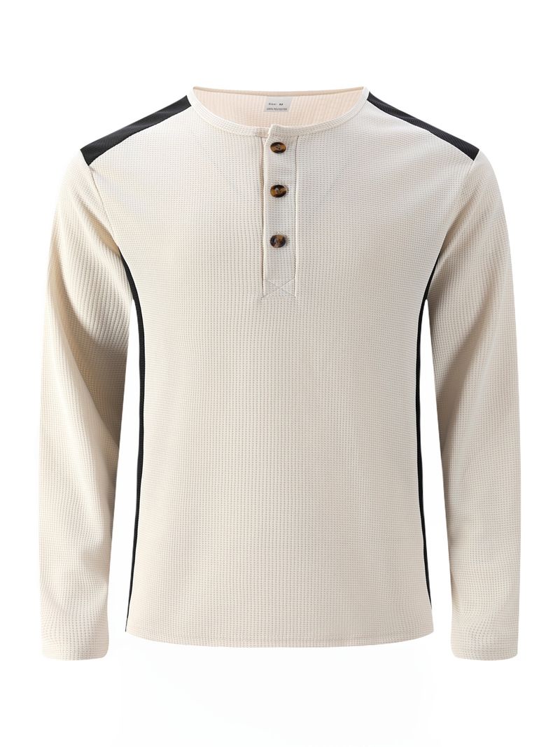 Henley-Shirt aus Waffelstrick für Herren – Thermopullover mit langen Ärmeln und Knopfleiste (S–XXXL, Erdtöne und Neutraltöne, atmungsaktive Polyestermischung)_voghion.com