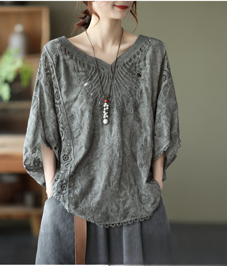 Damska koszulka z krótkim rękawem, modna, chroniąca przed słońcem, bawełniana, z wycięciem w kształcie skrzydeł nietoperza, luźna, w dużym rozmiarze_voghion.com